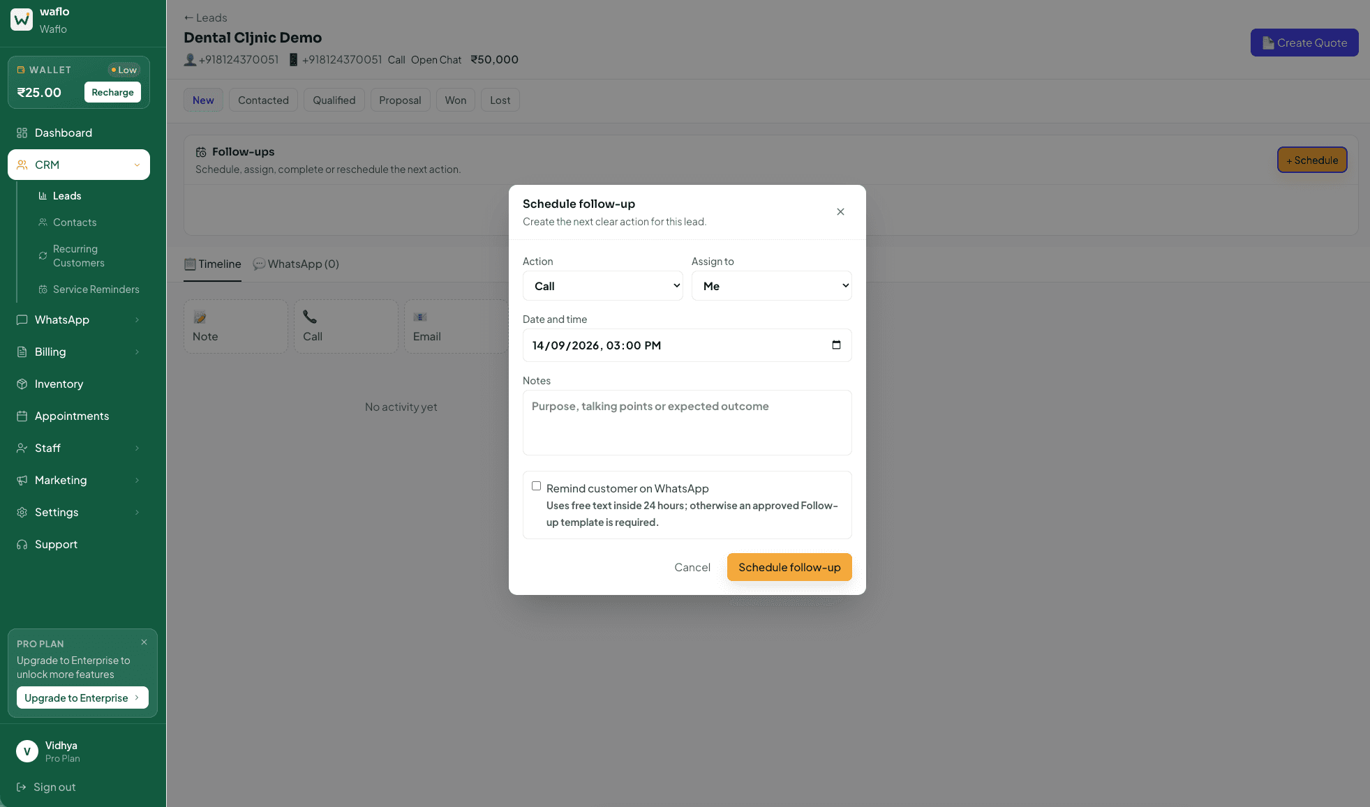 Schedule follow-up form on a lead